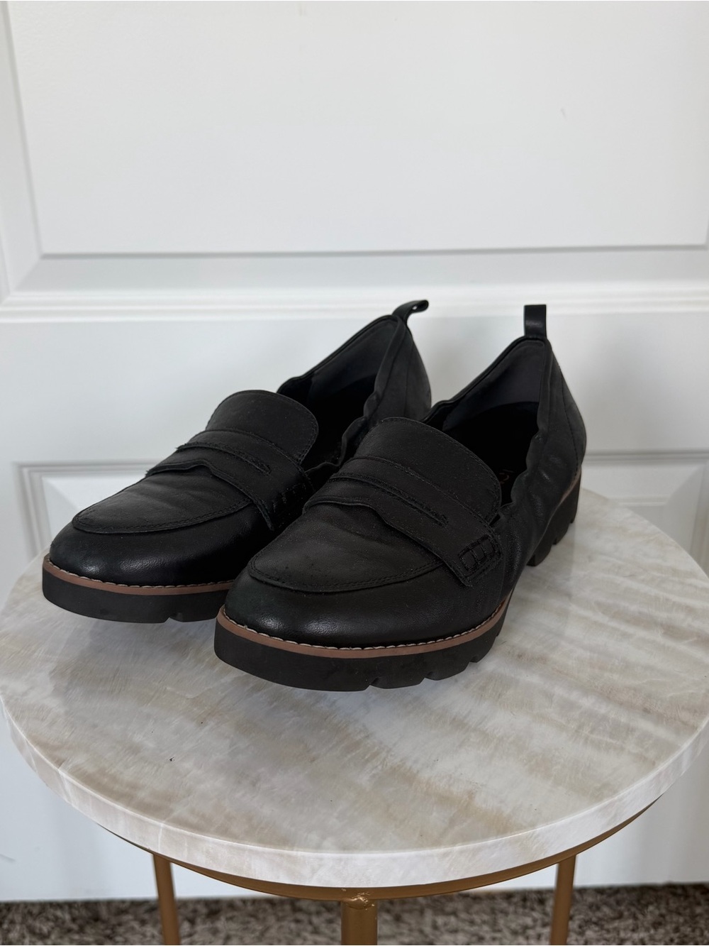 Vionic Cynthia II Black Leather Women's Penny Loafers - Casual Slip-On Comfort